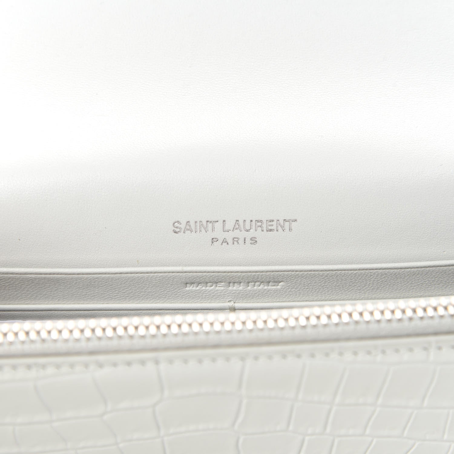 Saint Laurent Calfskin Crocodile Embossed Kate Monogram Tassel Chain Wallet Cremasoft 8 of 9
