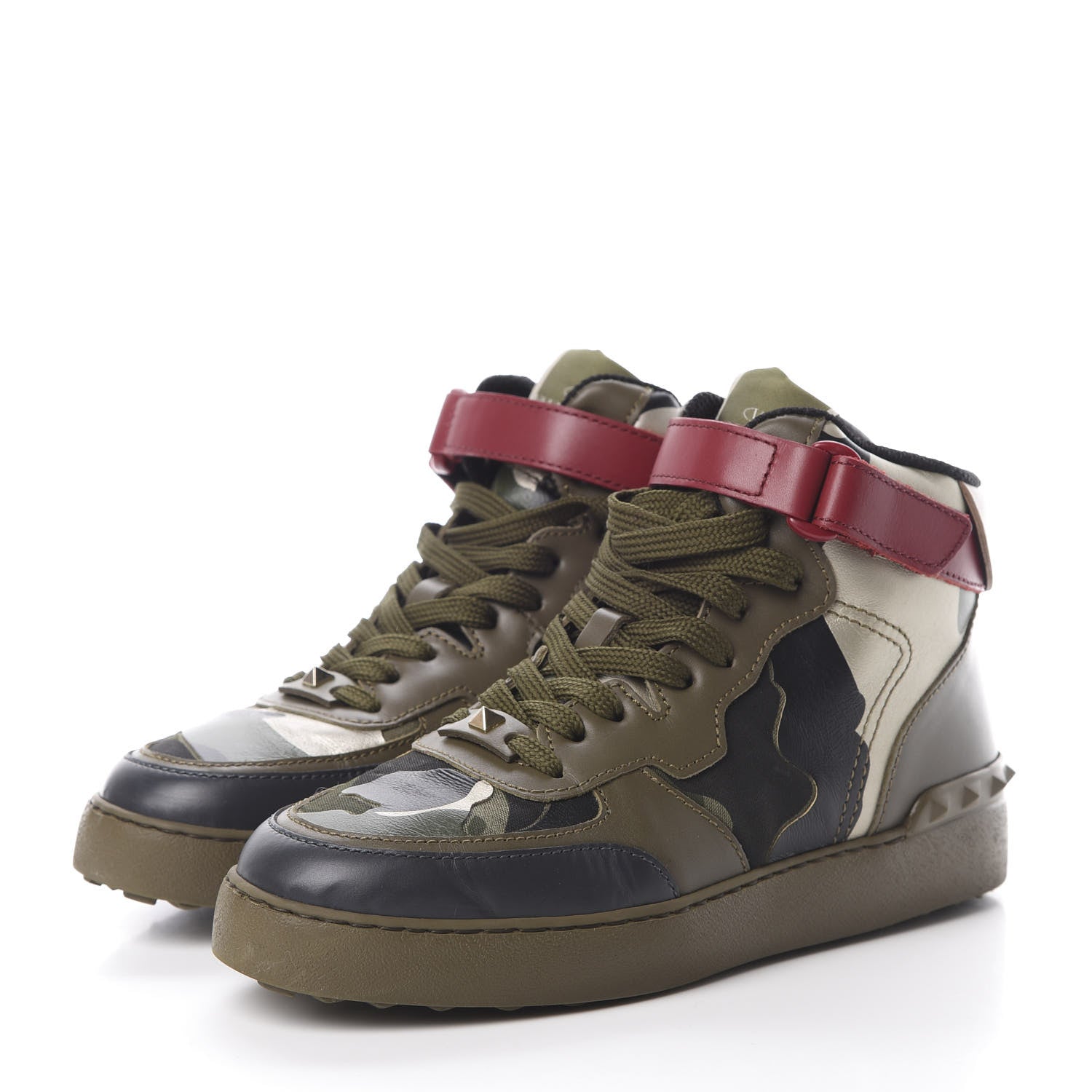 Valentino Garavani Calfskin Canvas Camouflage Rockstud Rock Be Sneakers 38 Olive 3 of 9