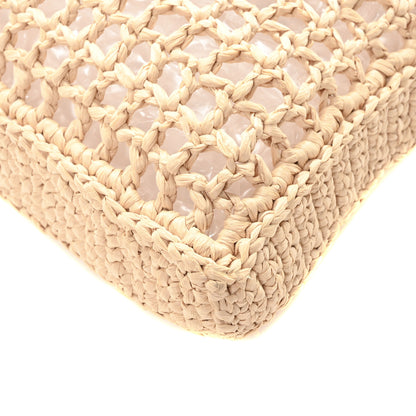 Prada Yarn Raffia Effect Crochet Logo Embroidered Tote Bag Naturale 9 of 9