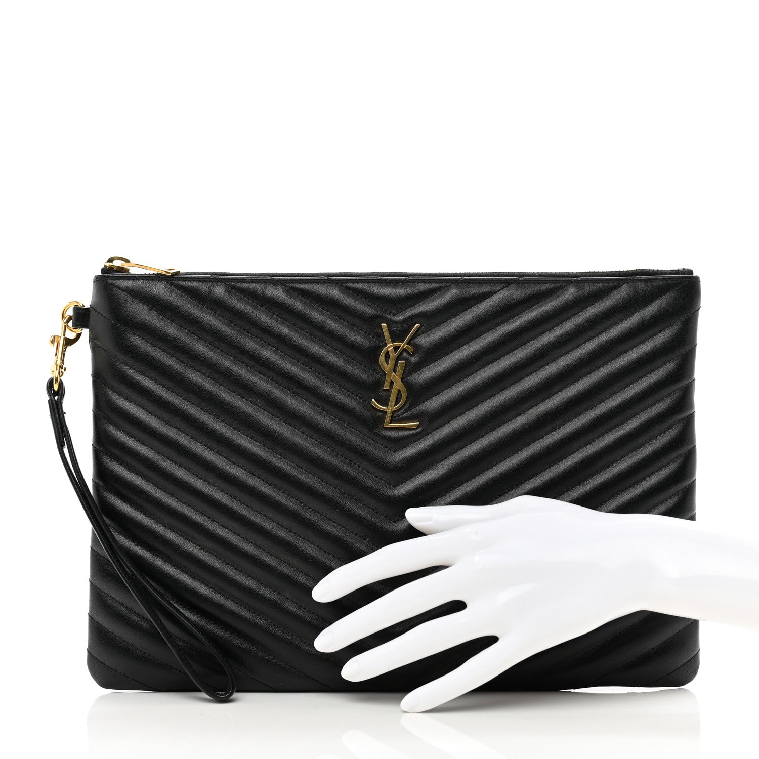 Saint Laurent Calfskin Matelasse Monogram Cassandre Tablet Pouch Black 2 of 6