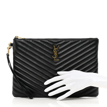 Saint Laurent Calfskin Matelasse Monogram Cassandre Tablet Pouch Black 2 of 6