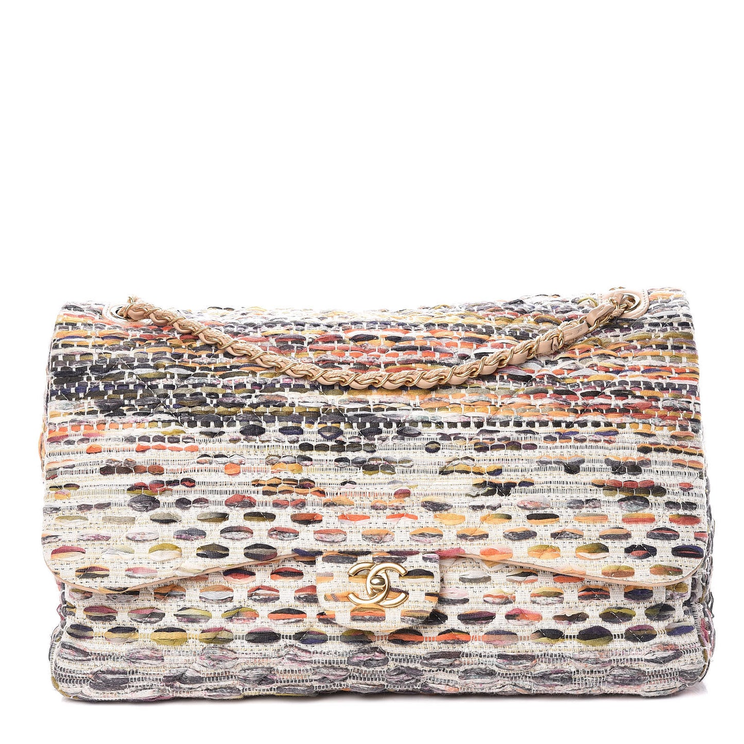 Tweed Quilted Cuba Single Flap Ecru Orange Lilac