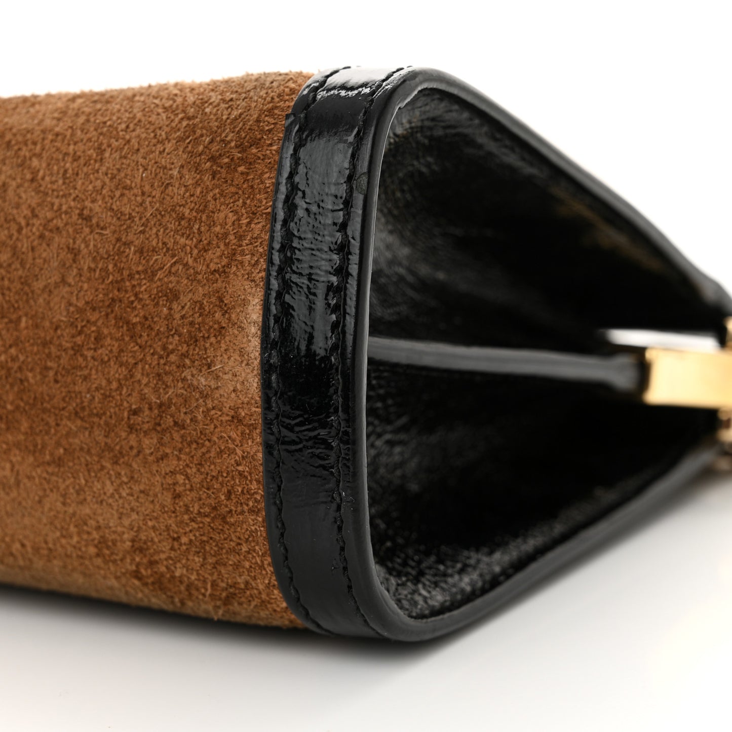 Suede Patent Web Small Ophidia Chain Shoulder Bag Nocciola Black