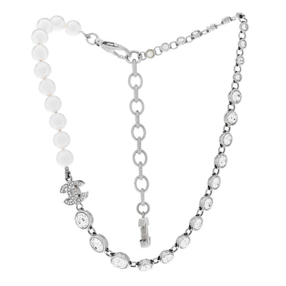 Chanel Pearl Crystal CC Choker Necklace Silver 3 of 6