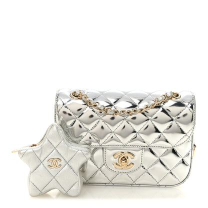 Chanel Mirror Calfskin Metallic Calfskin Quilted Hollywood Boulevard Mini Flap With Star Coin Purse Silver 2 of 10