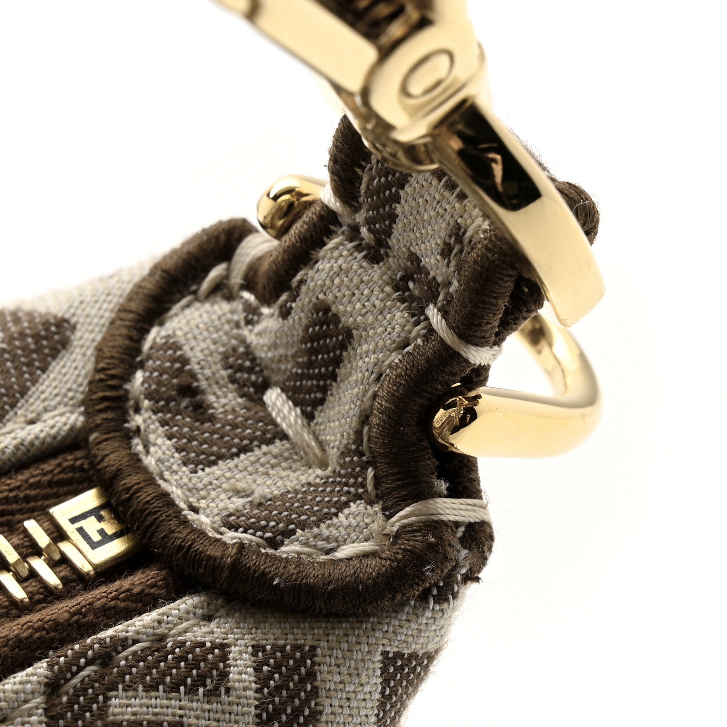 Fendi Fabric Jacquard FF 1974 Nano Fendigraphy Hobo Charm Beige 12 of 12