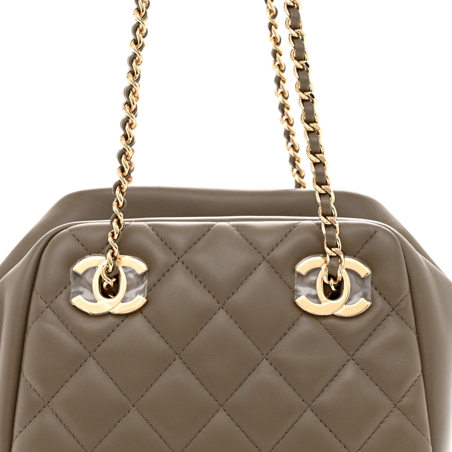 Lambskin Quilted Small CC Bowling Bag Dark Khaki