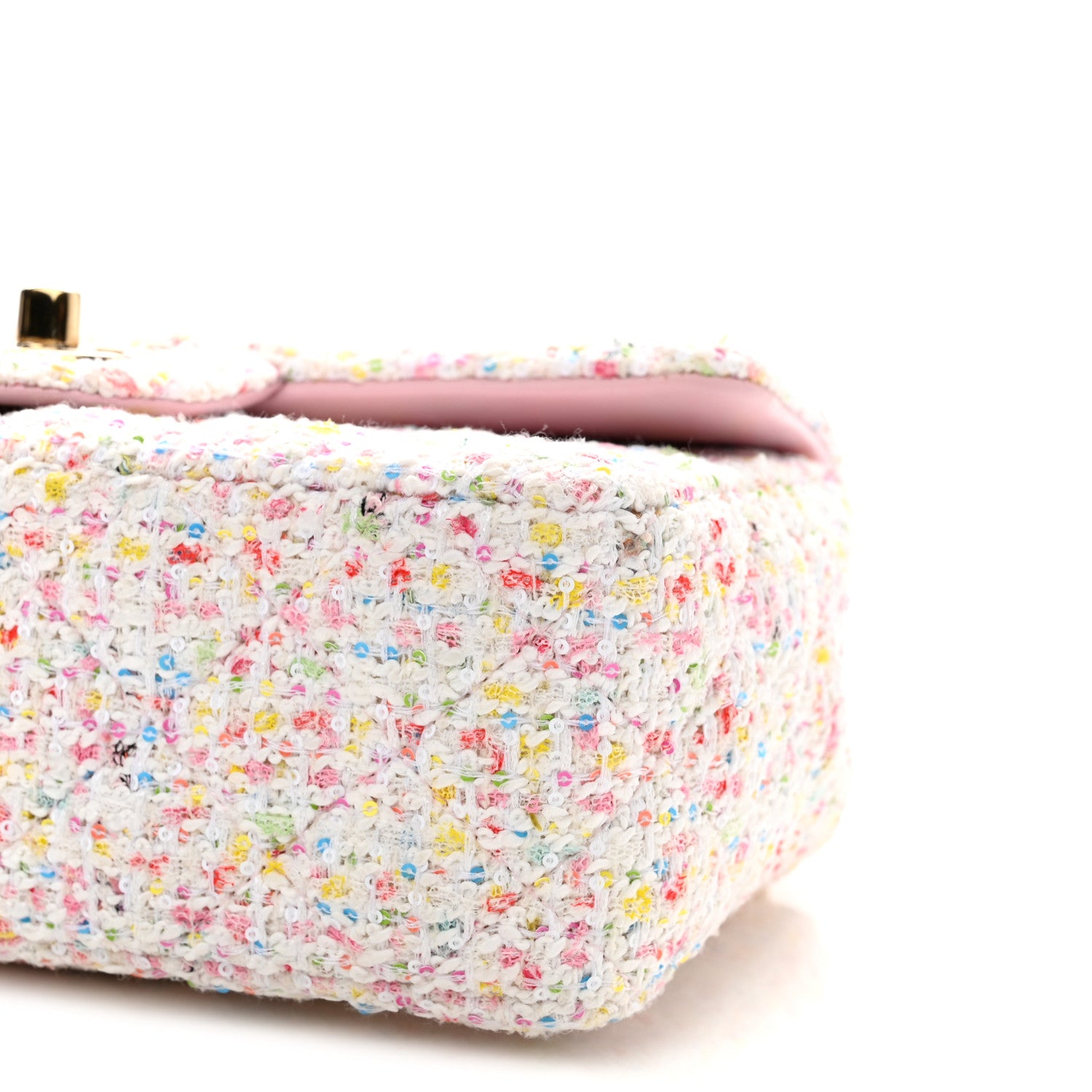 Chanel Tweed Sequin Quilted Mini Rectangular Flap White Pink Green Blue 10 of 11