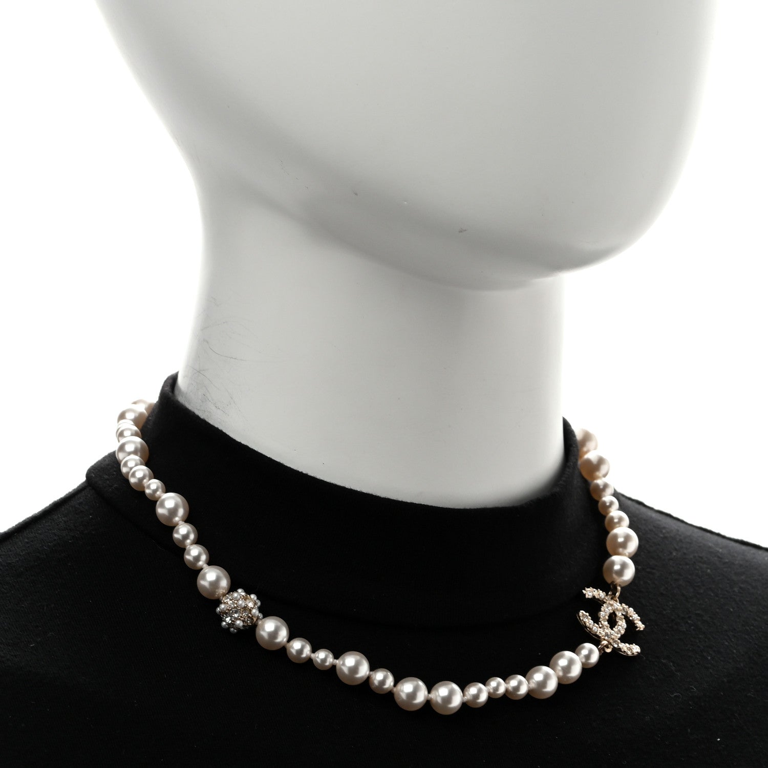 Chanel Pearl Crystal CC Short Necklace Gold Gold 2 of 7