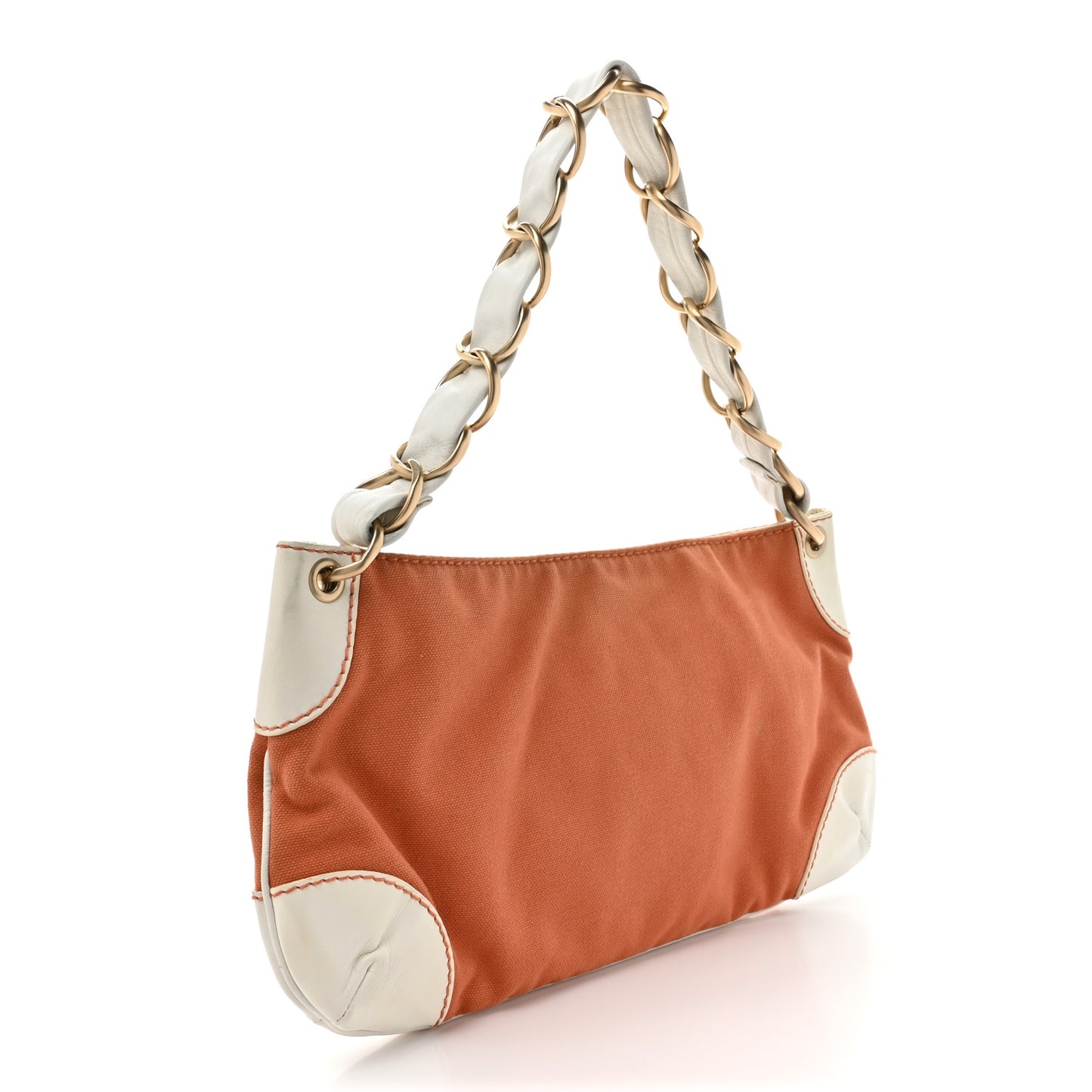 Lambskin Canvas CC Olsen Chain Small Shoulder Bag White Orange