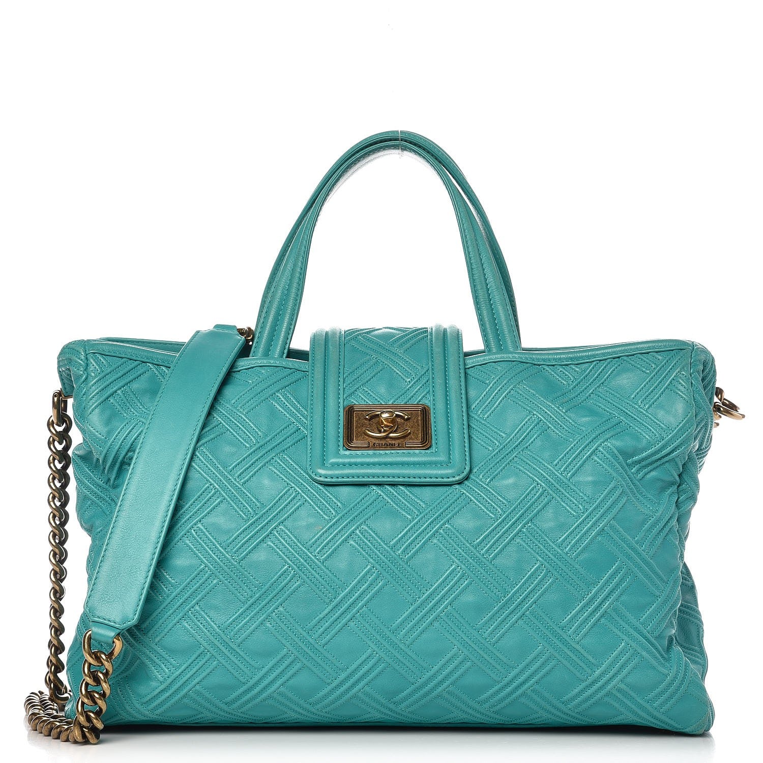 Chanel Calfskin Large Retro Girl Shopping Tote Turquoise 1 of 21