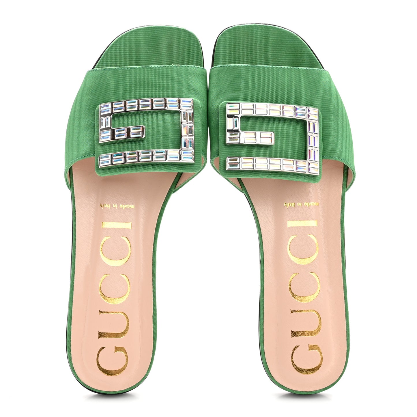 Moire Fabric Crystal Square G Madelyn Slide Sandals 37 New Shamarock