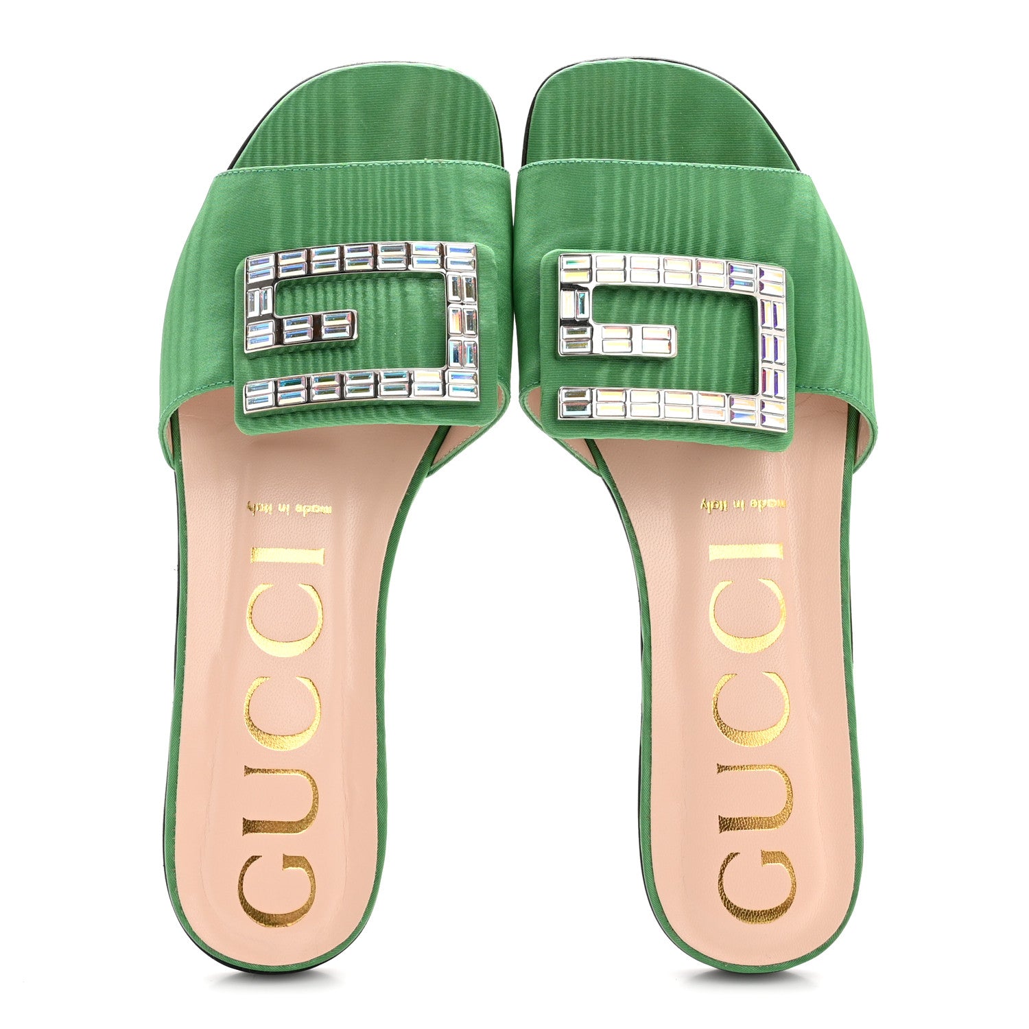 Gucci Moire Fabric Crystal Square G Madelyn Slide Sandals 37 New Shamarock 2 of 11