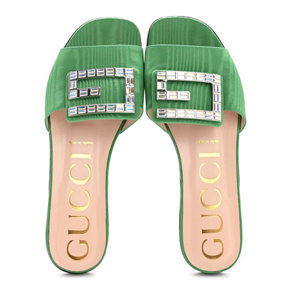 Gucci Moire Fabric Crystal Square G Madelyn Slide Sandals 37 New Shamarock 2 of 11