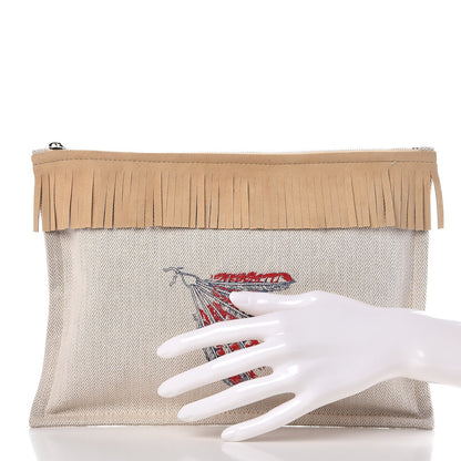 Hermes Toile Velvet Lambskin Tipi Print Flat Case Beige Coyote 2 of 8