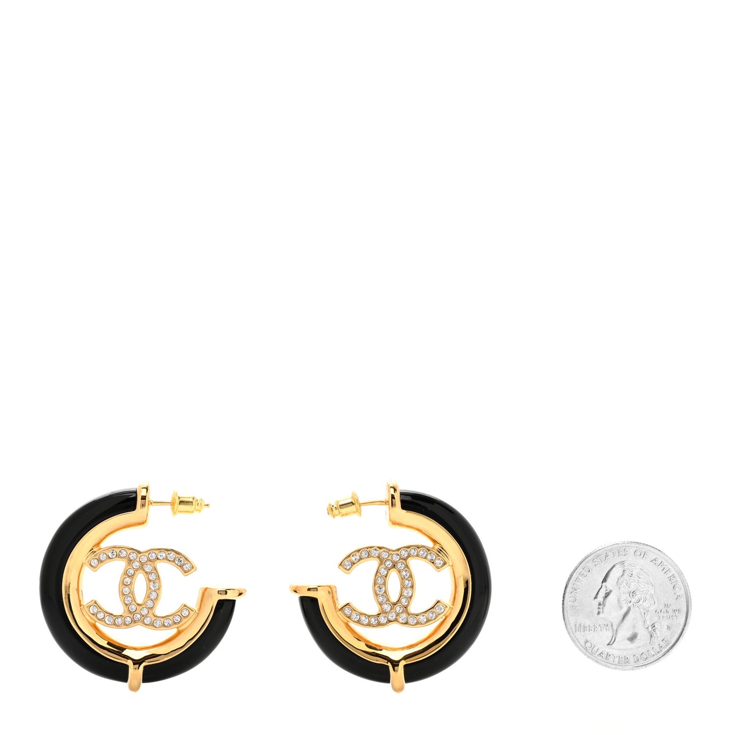 Resin Crystal CC Hoop Earrings Gold Black