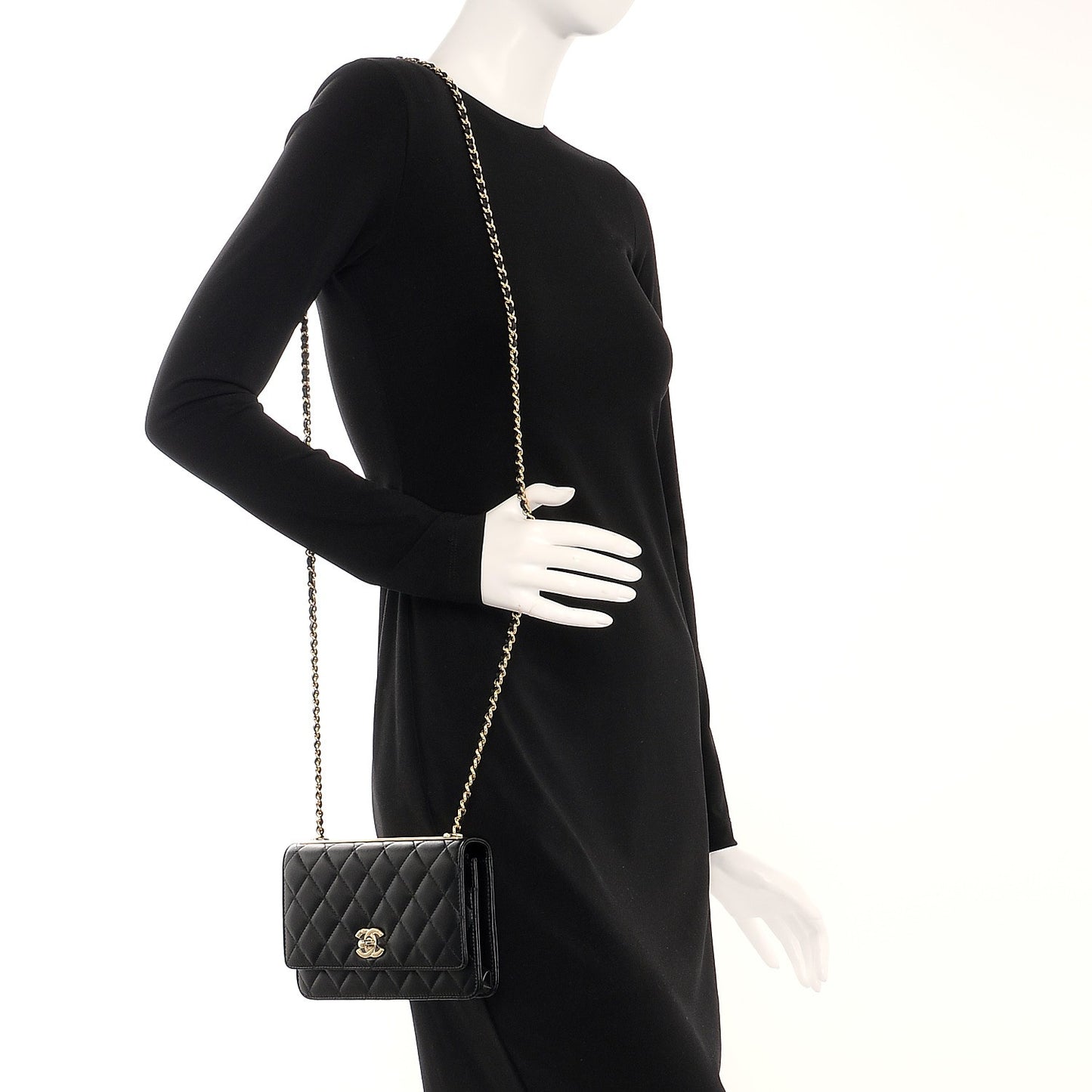 Lambskin Quilted Trendy CC Wallet On Chain WOC Black