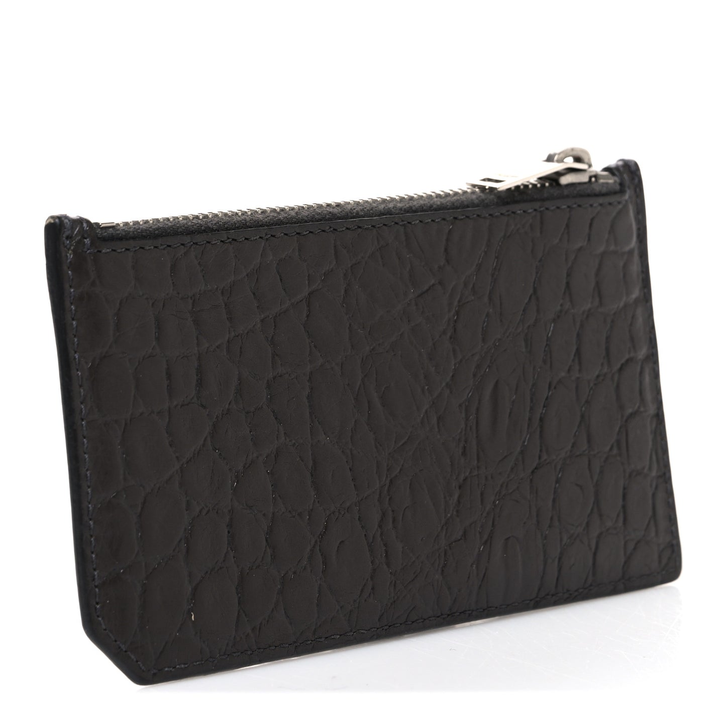 Calfskin Crocodile Embossed 5 Fragments Zip Pouch Card Holder Coal