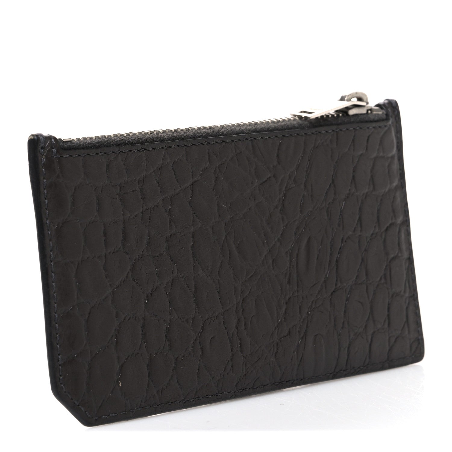 Saint Laurent Calfskin Crocodile Embossed 5 Fragments Zip Pouch Card Holder Coal 3 of 9