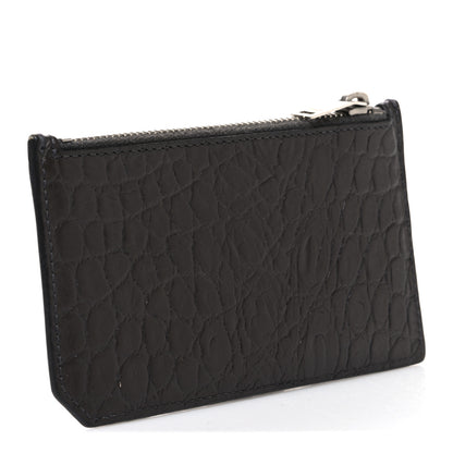 Saint Laurent Calfskin Crocodile Embossed 5 Fragments Zip Pouch Card Holder Coal 3 of 9