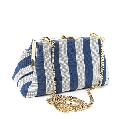 Mansur Gavriel Canvas Stripe Mini Volume Chain Clutch Blue White 2 of 7