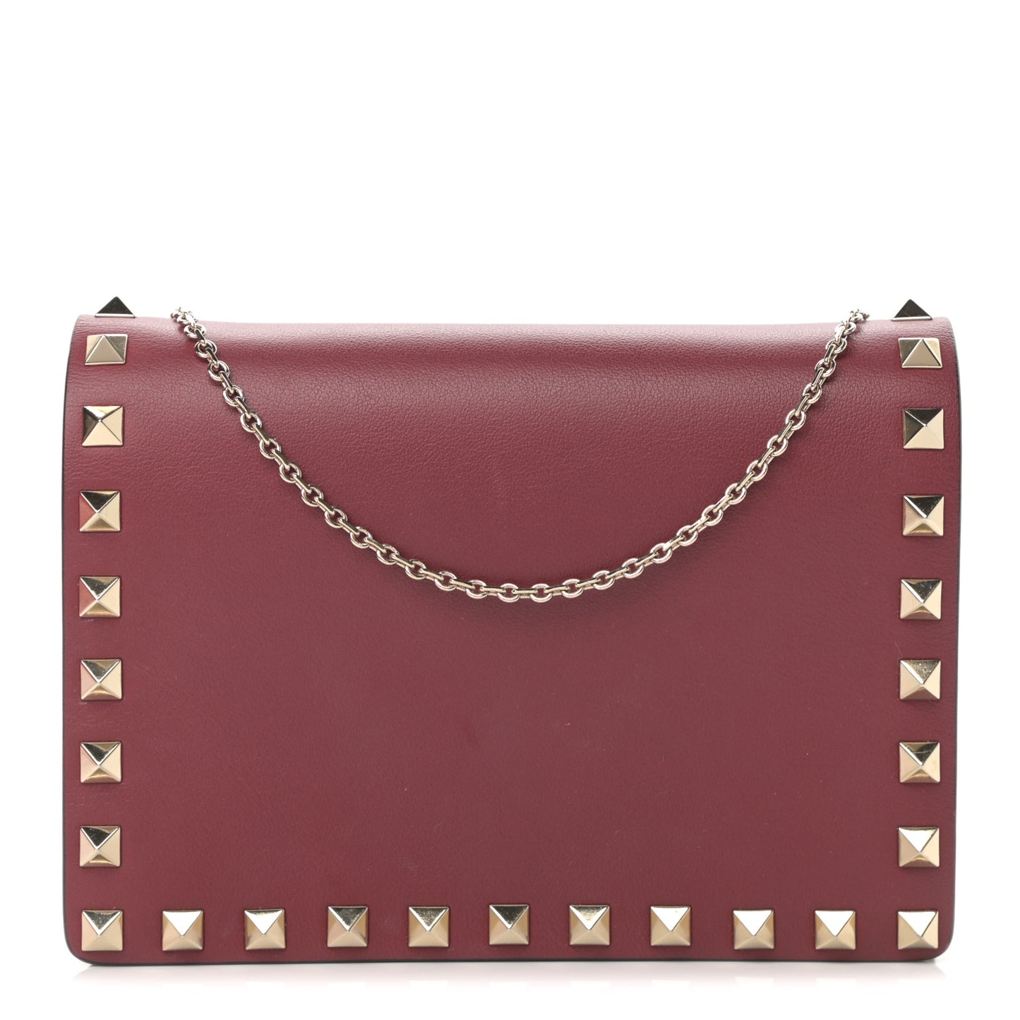 Calfskin Rockstud Wallet on Chain Camelia