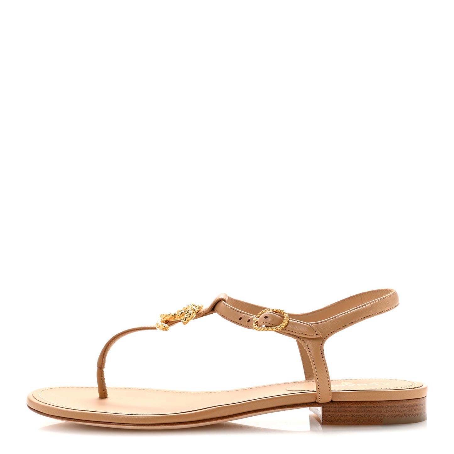 Lambskin CC Logo Thong Sandals 39 Light Brown