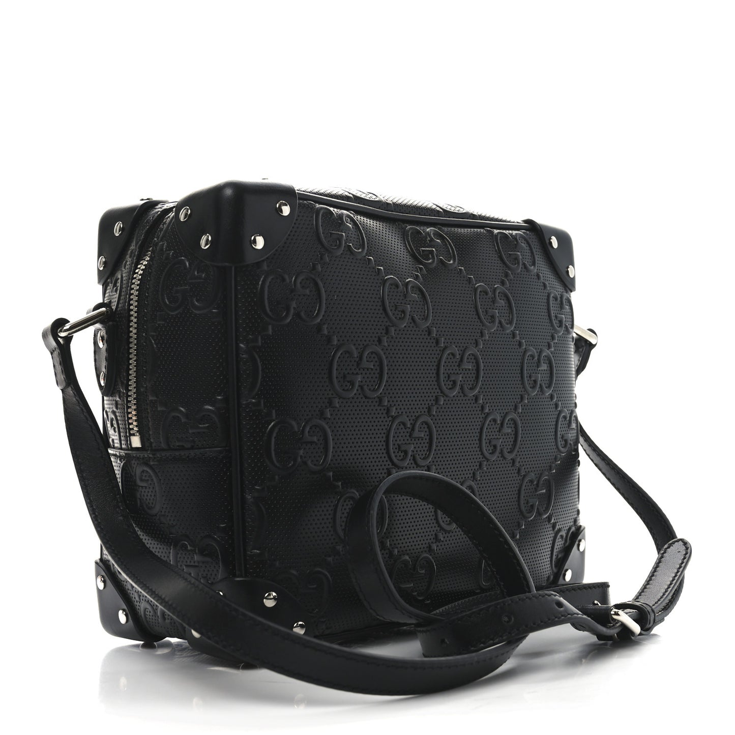 Calfskin GG Tennis Embossed Square Messenger Bag Black