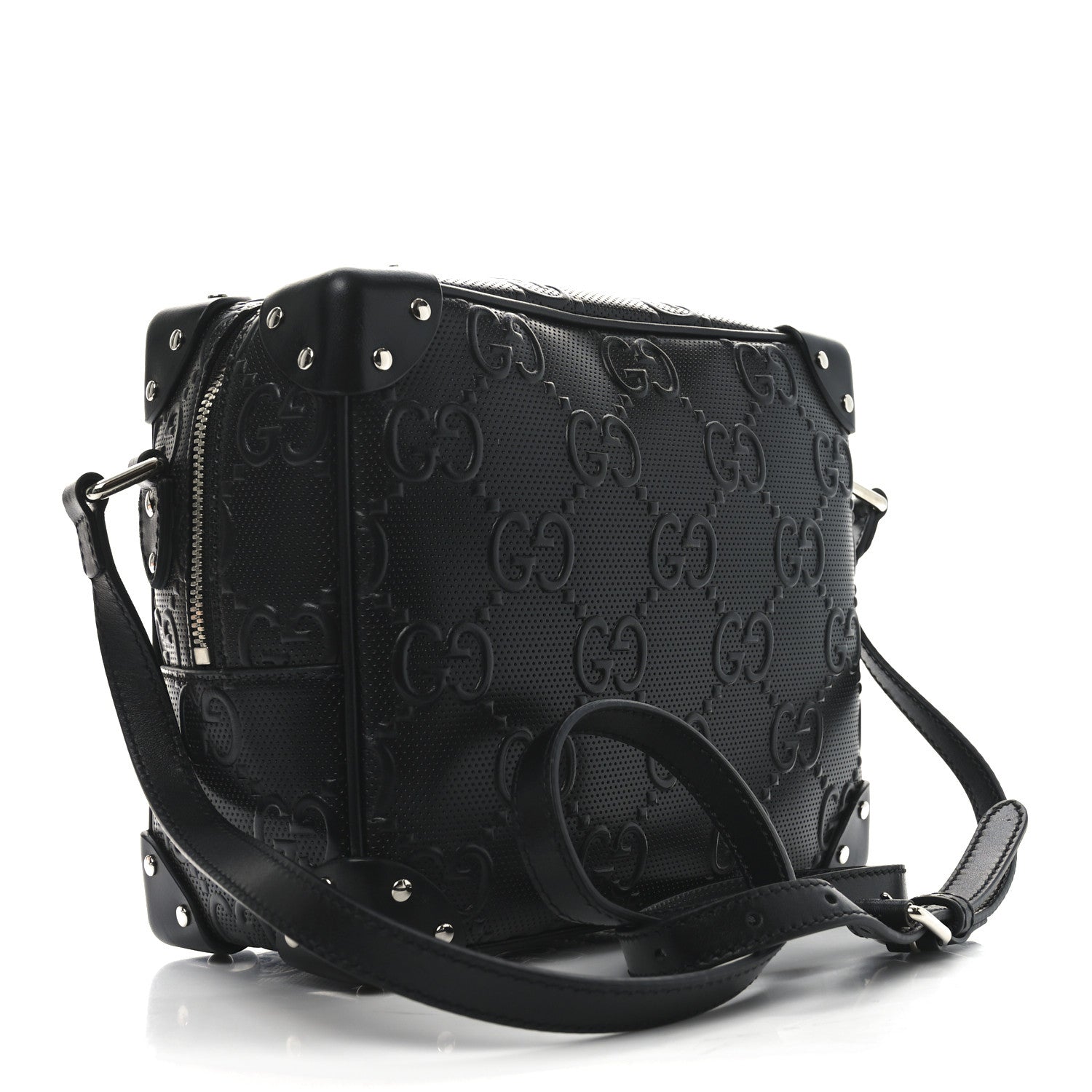Gucci Calfskin GG Tennis Embossed Square Messenger Bag Black 3 of 10