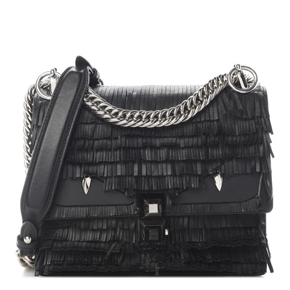 Fendi Smooth Calfskin Monster Eyes Fringe Studded Small Kan I Shoulder Bag Black 1 of 12