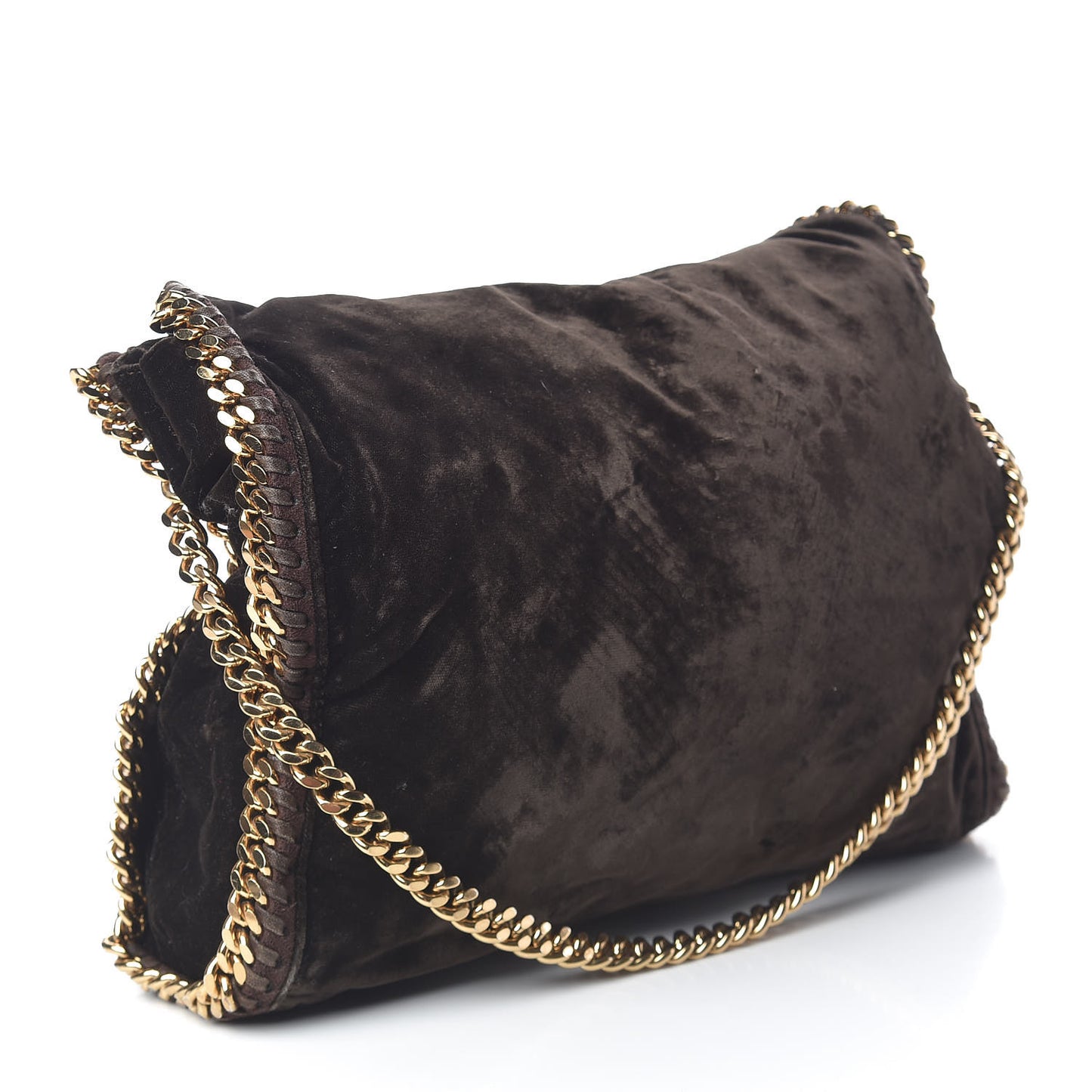 Metallic Snake Embossed Velvet Falabella Fold Over Tote Brown