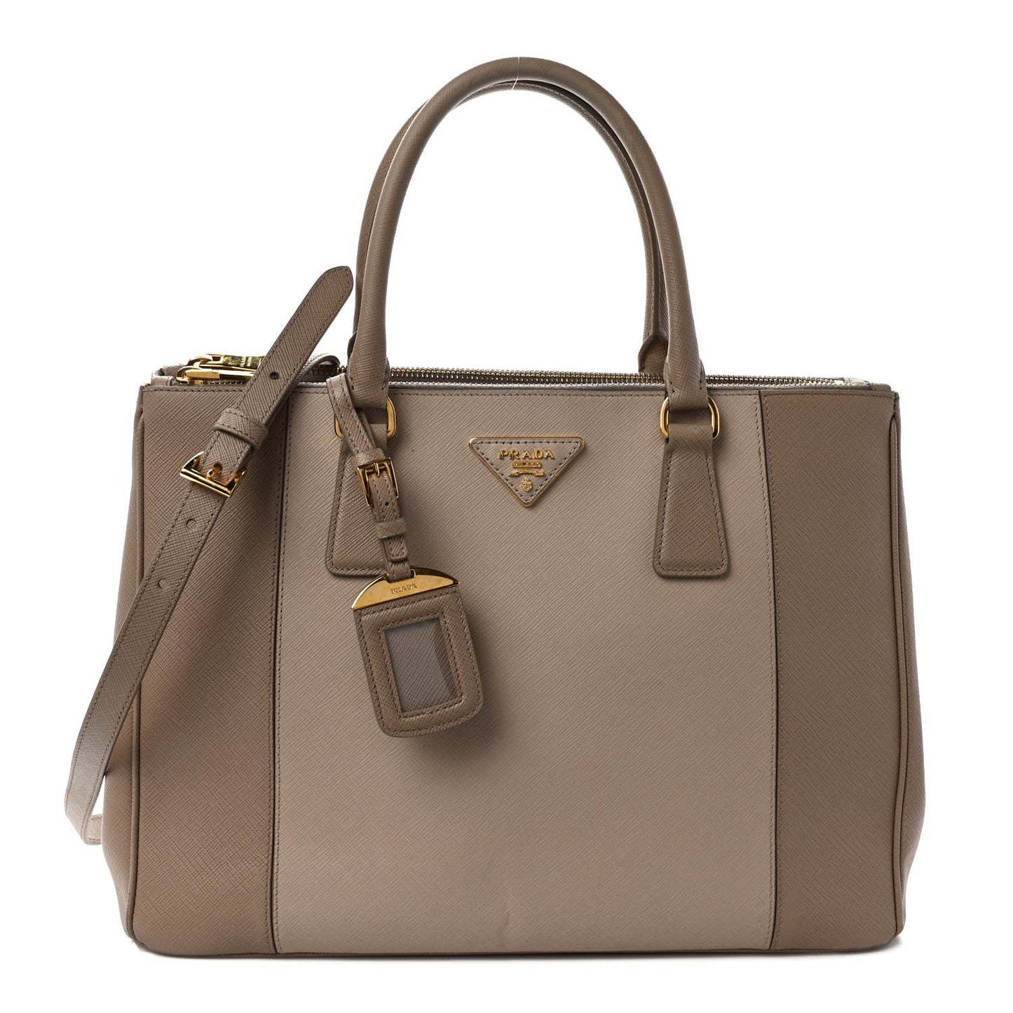 Saffiano Lux Colorblock Medium Galleria Double Zip Tote Pomice Talco