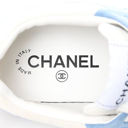 Chanel Suede Kidskin Womens CC Sneakers 37.5 White Blue 8 of 10