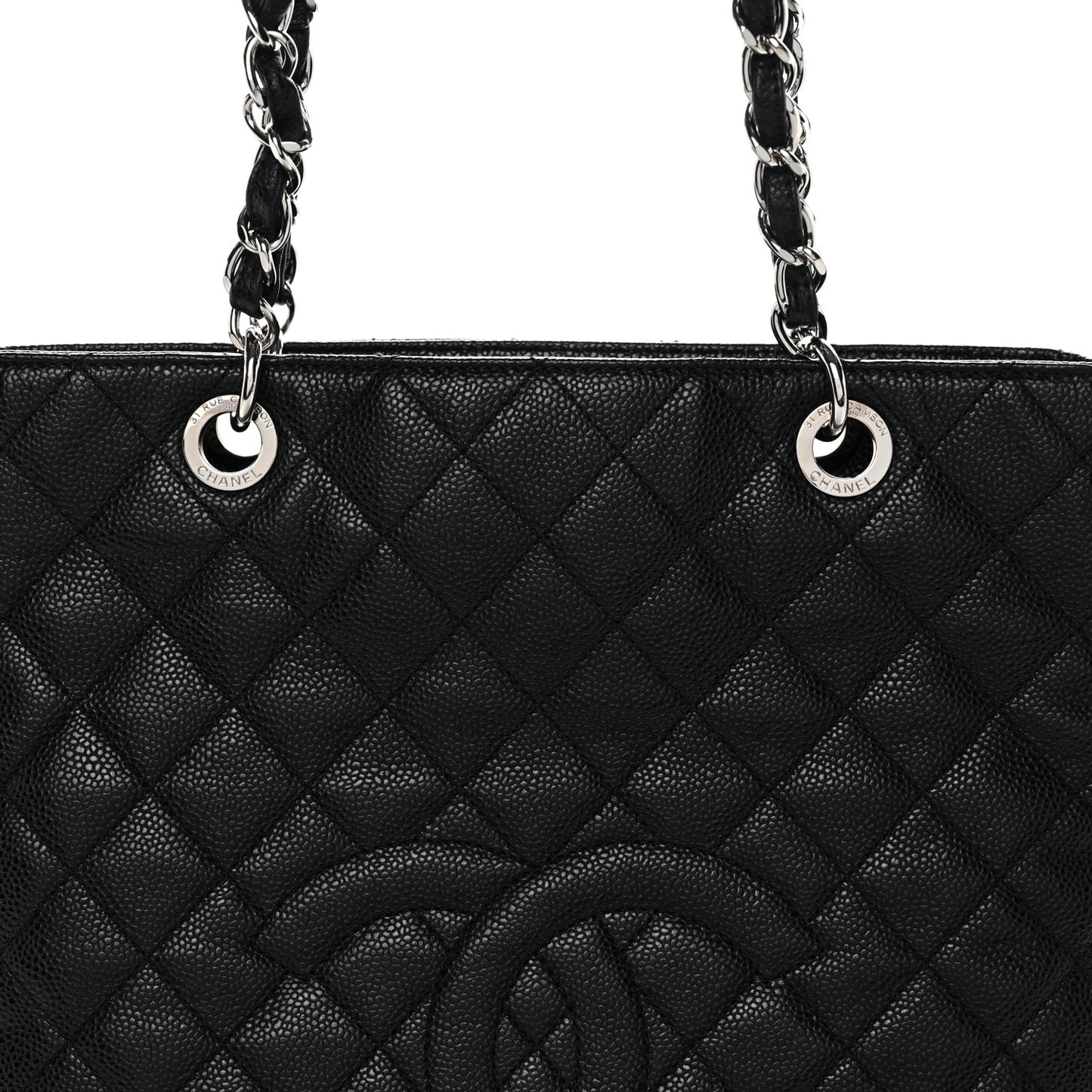 Caviar Quilted Vertical Grand Shopping Tote GST Black
