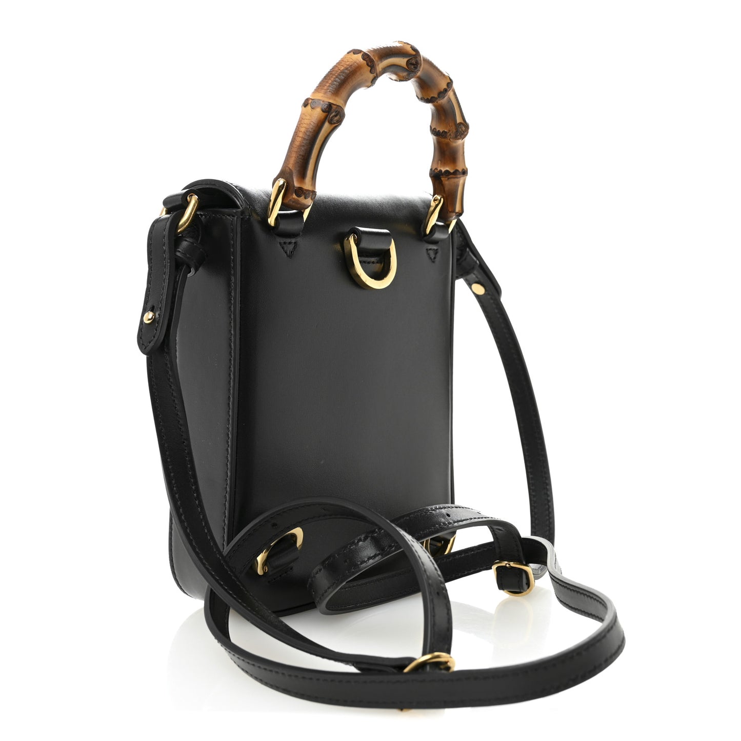 Calfskin Mini Bamboo Top Handle 3 Way Shoulder Bag  Black