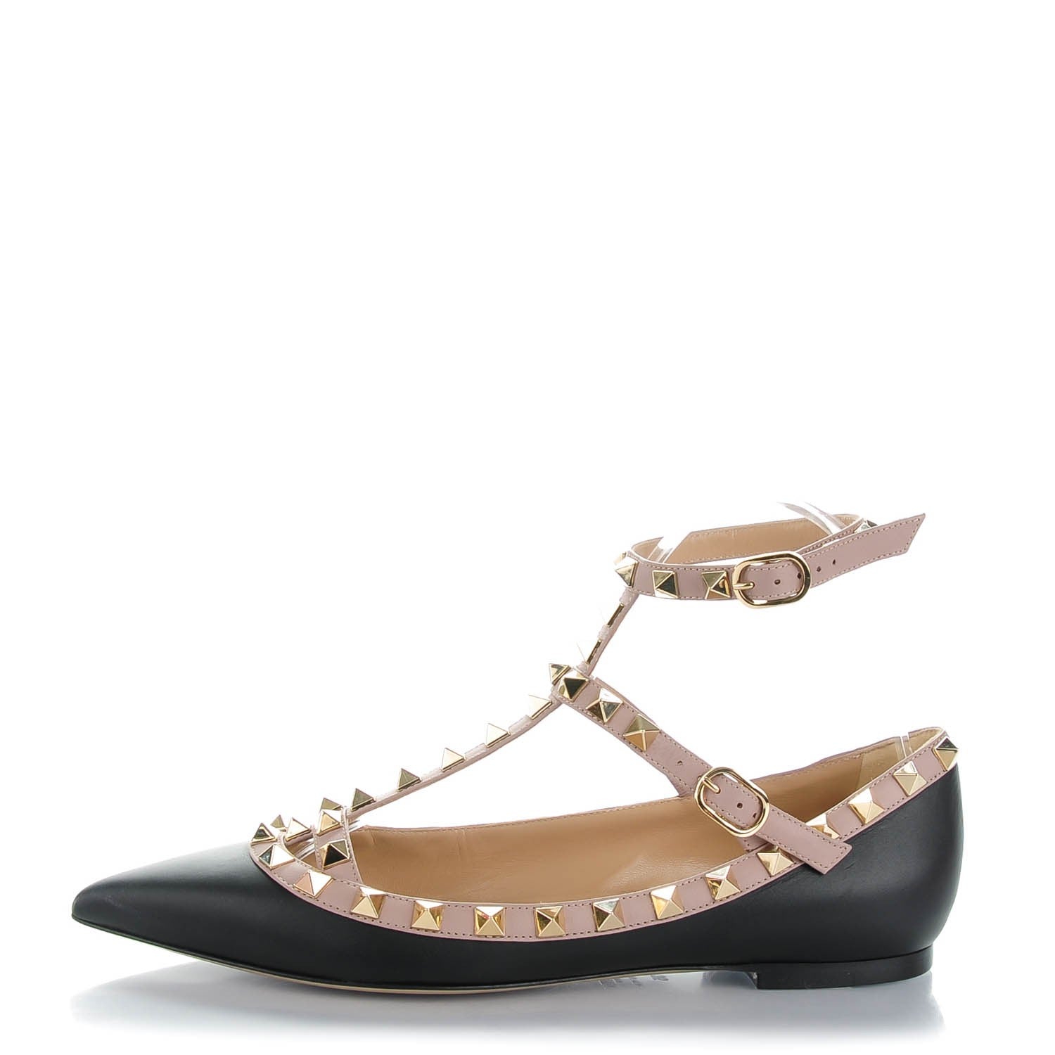 Valentino Garavani Nappa Rockstud Cage Ballerina Flats 35 Black Poudre 1 of 9