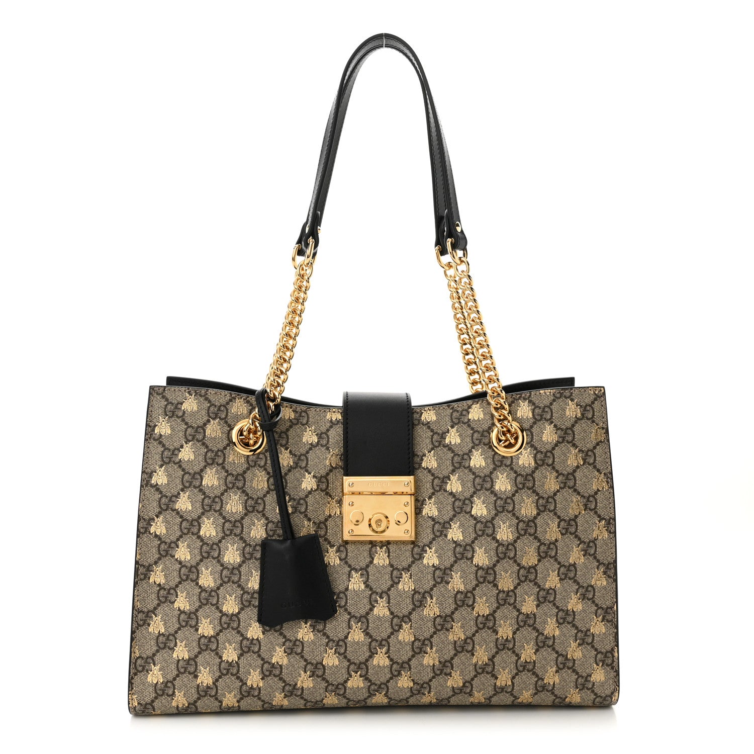 Gucci GG Supreme Monogram Bees Medium Padlock Tote Beige Oro Black 1 of 10