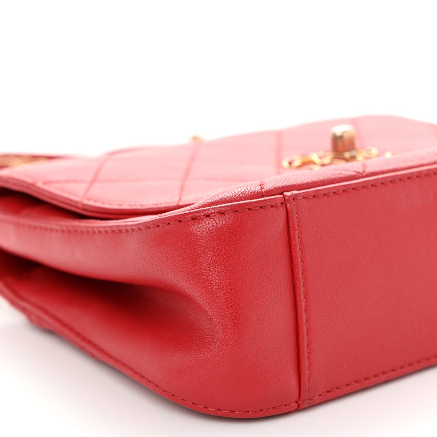 Lambskin Quilted Small Chain Infinity Top Handle Flap Dark Red