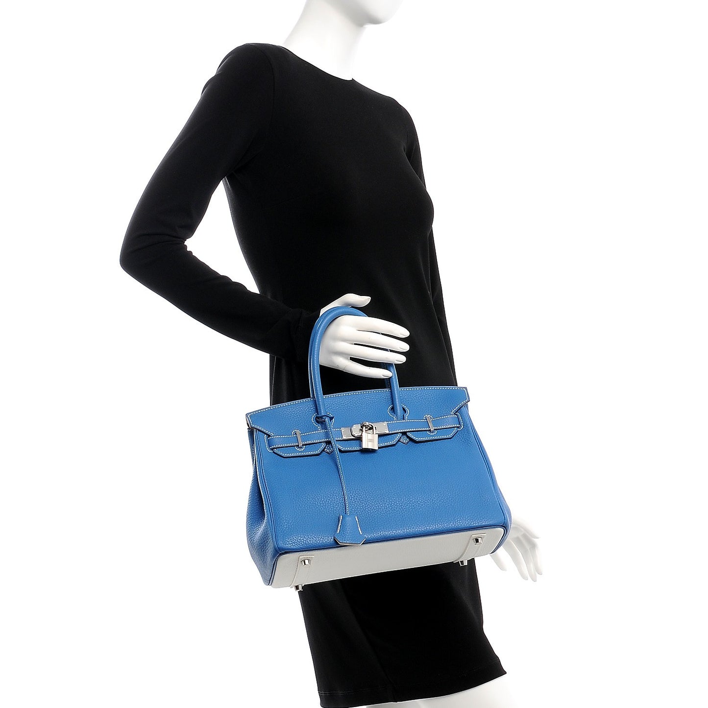 Taurillon Clemence Bi-Color Birkin 30 Mykonos White