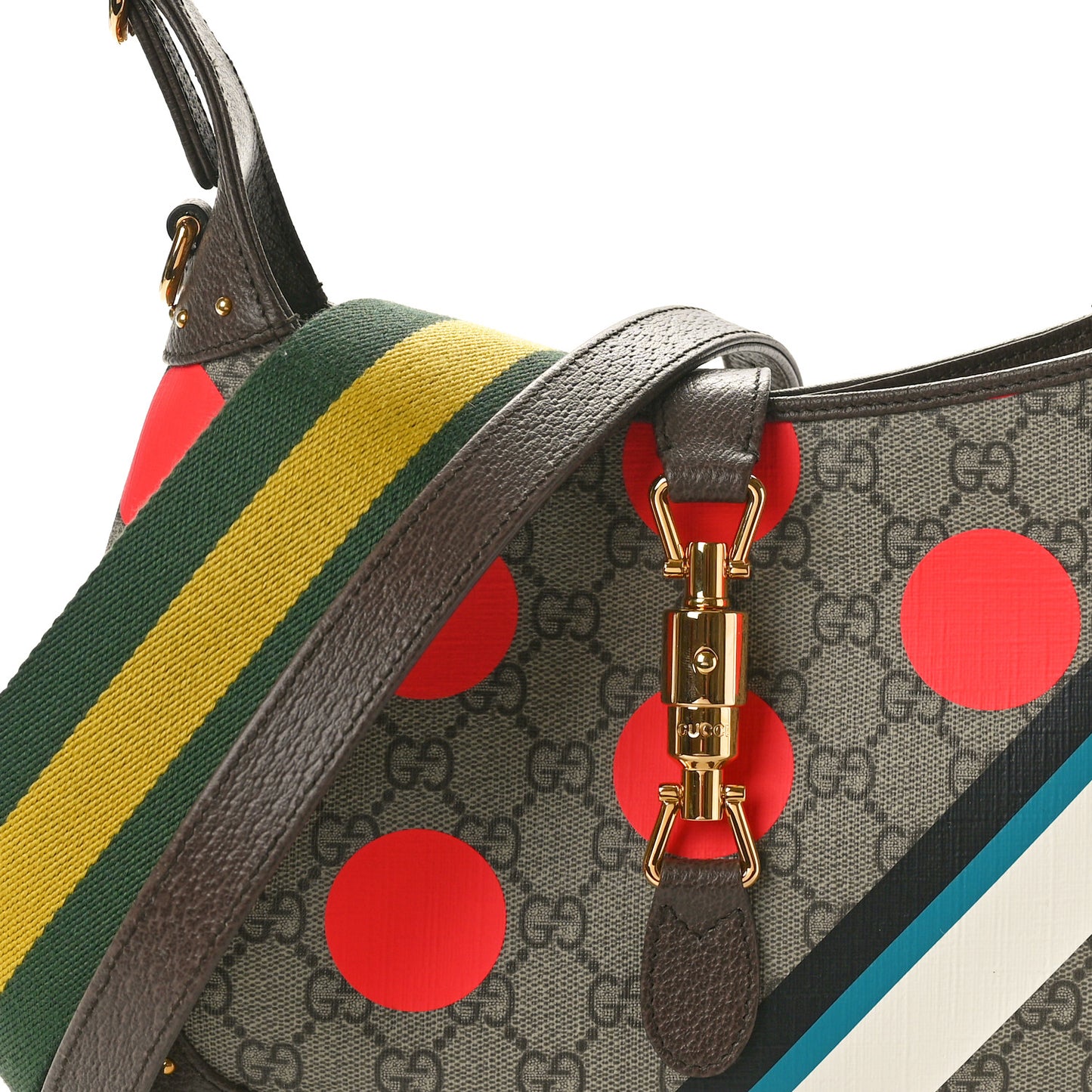 GG Supreme Monogram Geometric Textured Dollar Calfskin Web Small Jackie 1961 Hobo