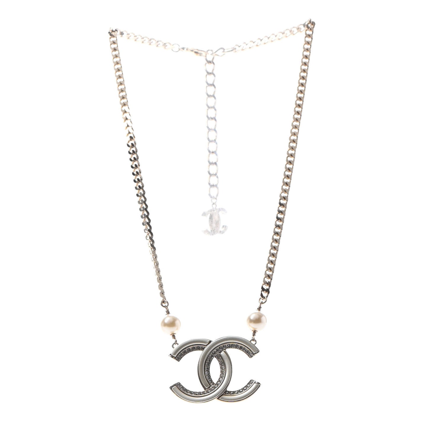 Crystal Pearl CC Necklace Gold