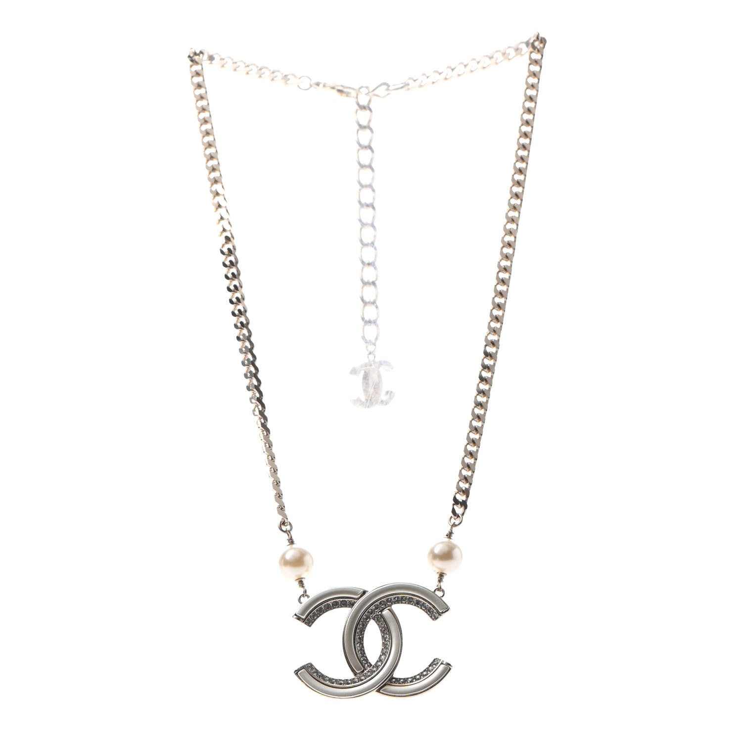 Chanel Crystal Pearl CC Necklace Gold 2 of 4