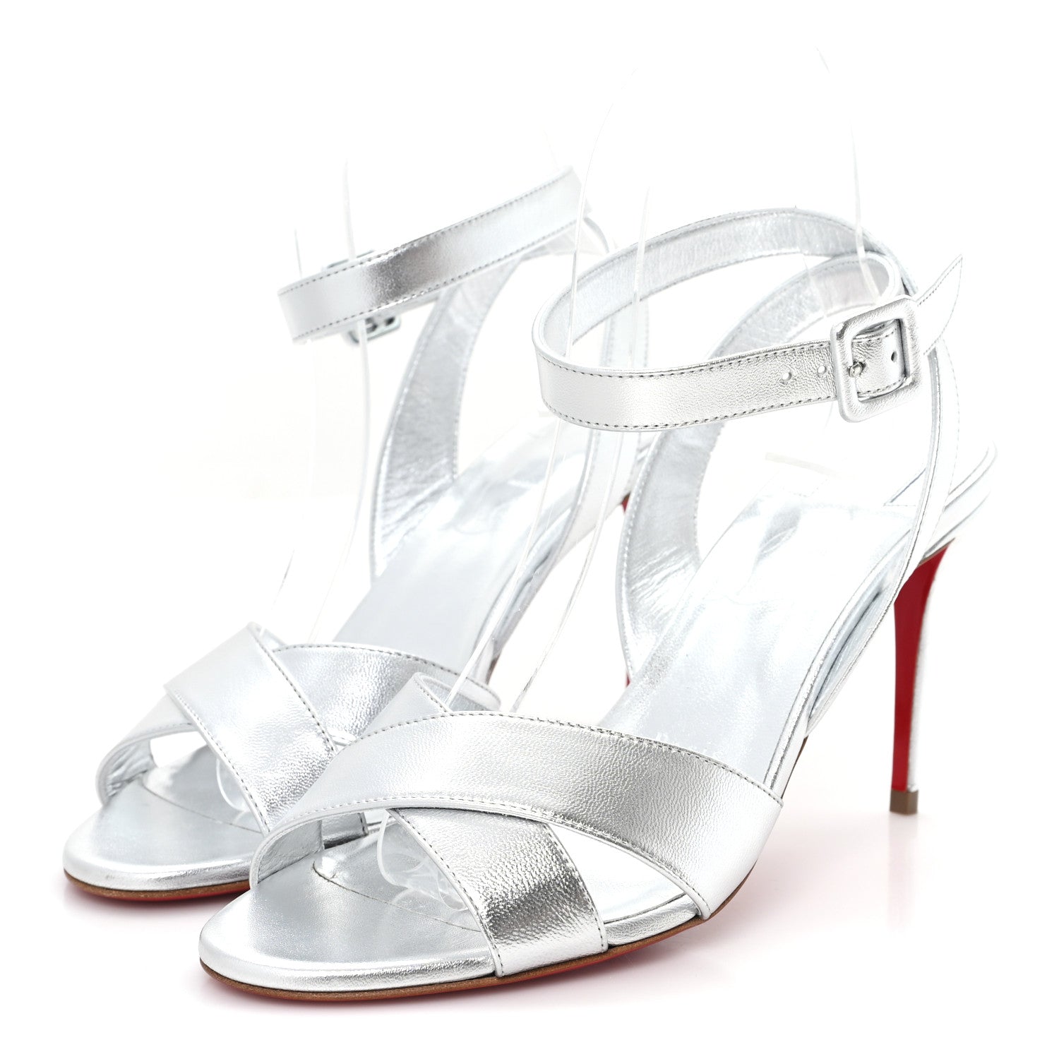 Christian Louboutin Kid Laminato Mariza 85 Sandals 37 Silver 4 of 8