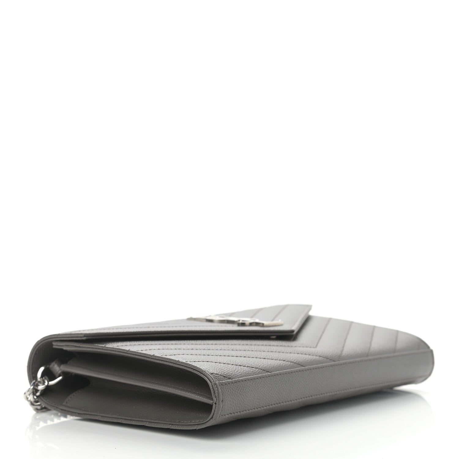 Saint Laurent Grain De Poudre Matelasse Chevron Monogram Chain Wallet Grey 4 of 10