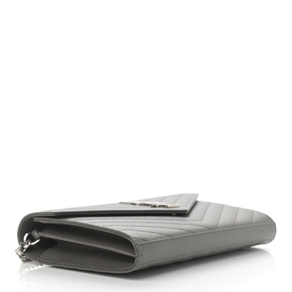 Saint Laurent Grain De Poudre Matelasse Chevron Monogram Chain Wallet Grey 4 of 10