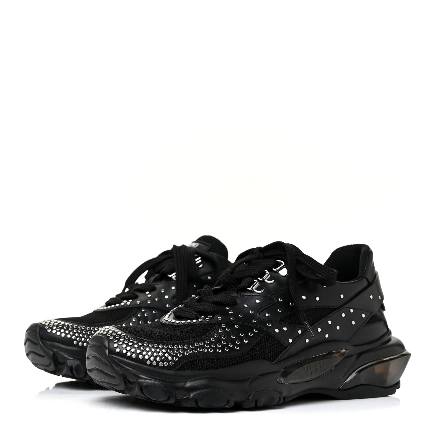 Valentino Garavani Calfskin Studded Womens Bounce Sneakers 36.5 Black 3 of 10