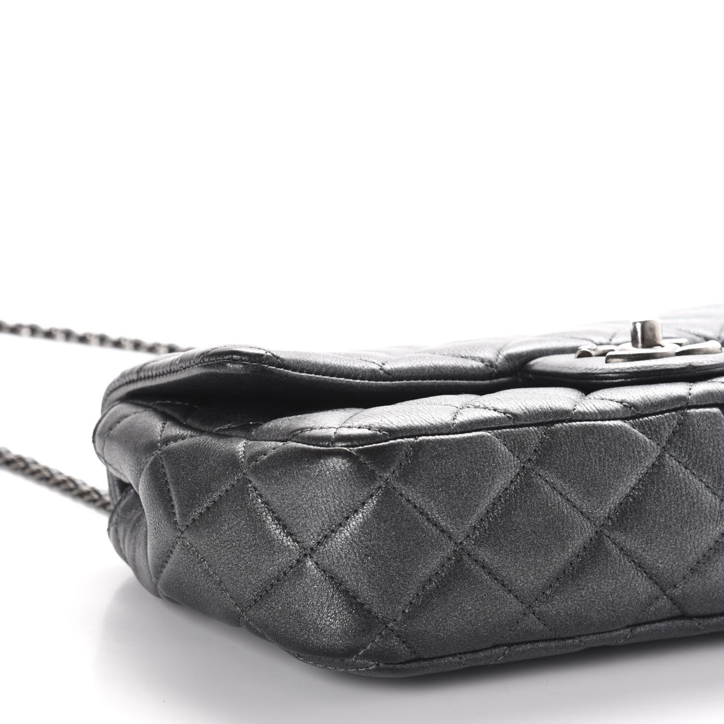 Metallic Calfskin Quilted Medium CC Eyelet Flap Dark Silver