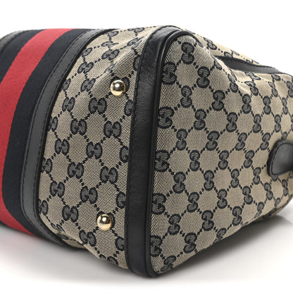 Gucci Monogram Selleria Calfskin Vintage Web Medium Boston Beige Blue 10 of 10