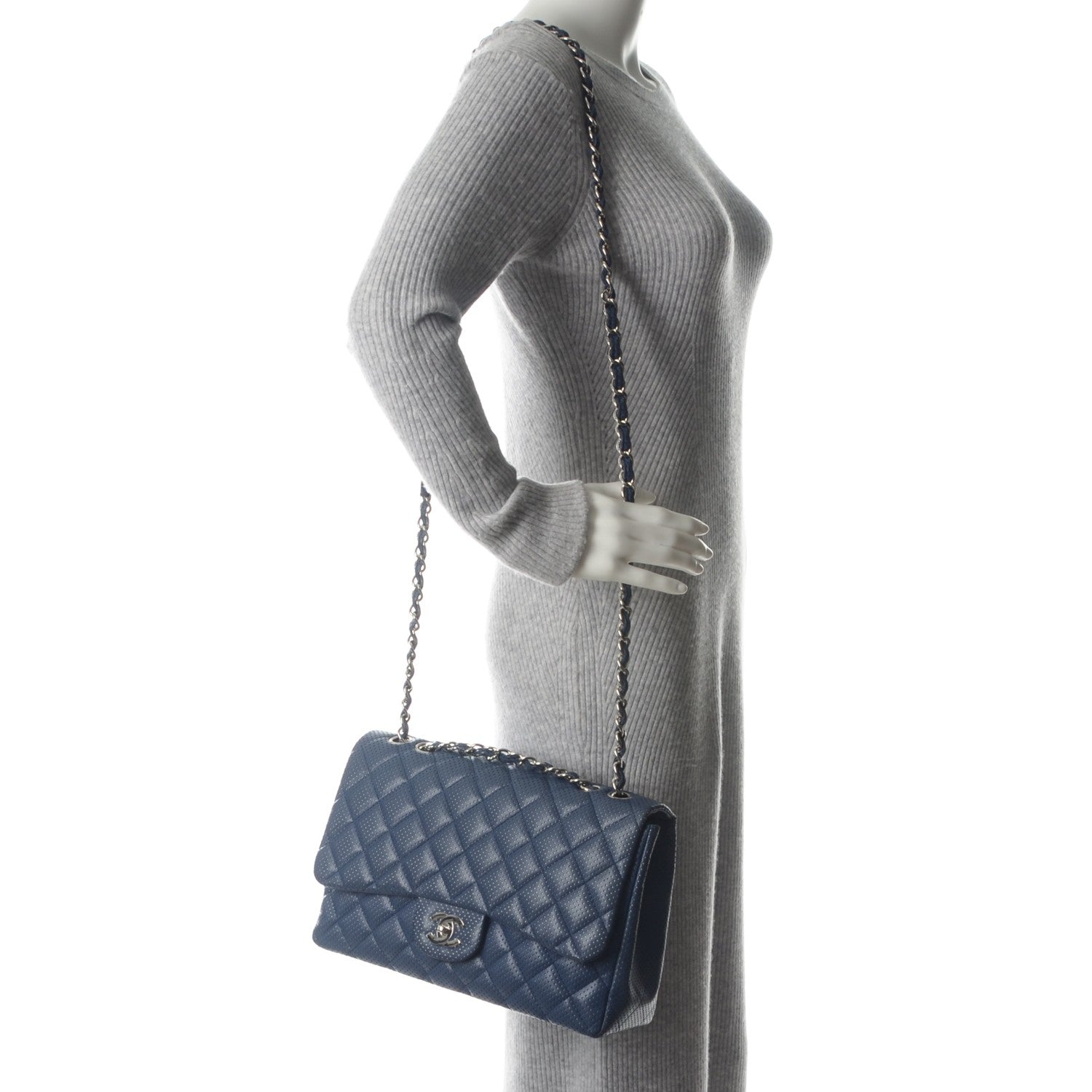 Chanel Lambskin Perforated Jumbo Single Flap Blue 2 of 7
