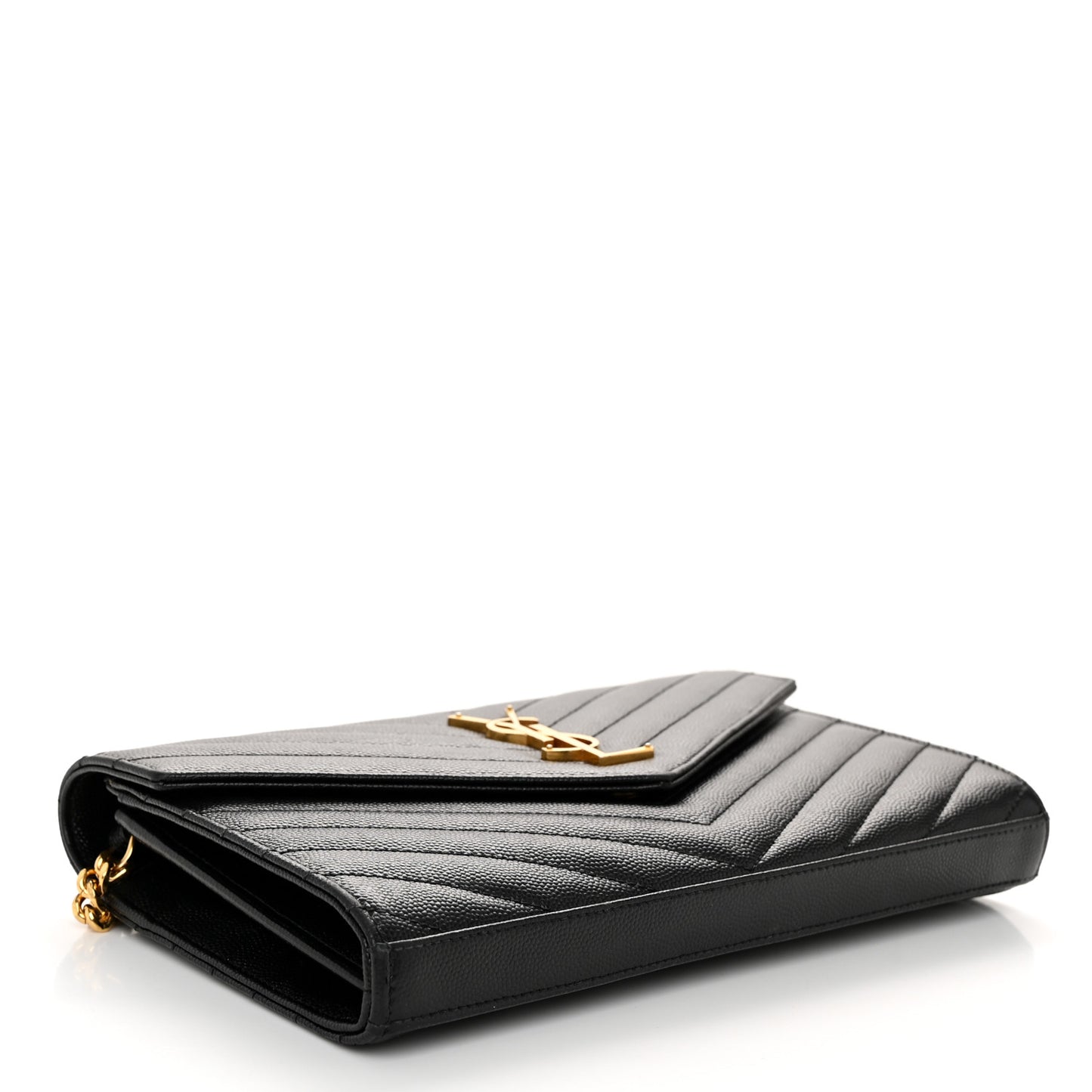 Grain De Poudre Matelasse Chevron Monogram Chain Wallet Black
